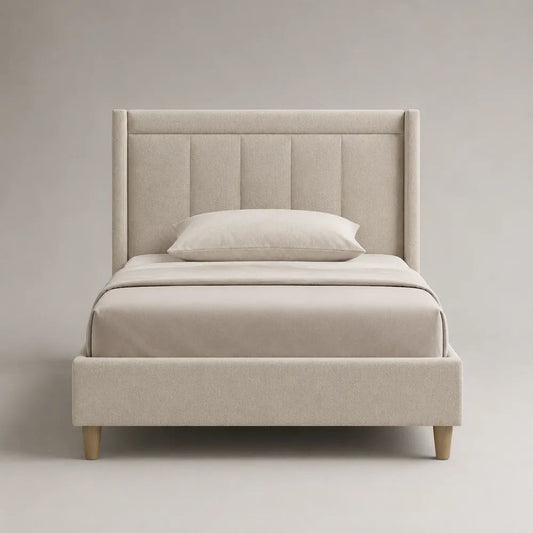 Letto singolo contenitore beige 90 x 200 cm in tessuto con testiera imbottita