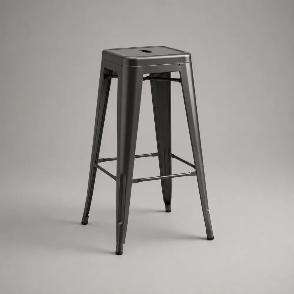 Sgabello alto in acciaio grigio antracite con seduta quadrata, 43 × 43 × 76 cm