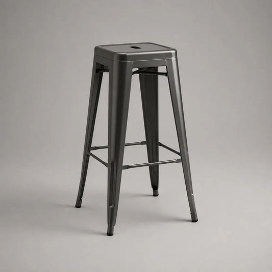 Sgabello alto in acciaio grigio antracite con seduta quadrata, 43 × 43 × 76 cm