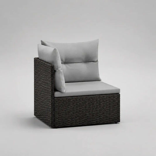 Poltrona angolare modulare da giardino a 1 posto grigia e antracite in rattan PE e acciaio, 80 × 80 × 65 cm