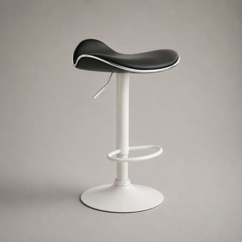 Sgabello da bar girevole regolabile in PU e acciaio, nero, bianco e argento, 53 x 41 x 62-83 cm