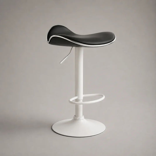 Sgabello da bar girevole regolabile in PU e acciaio, nero, bianco e argento, 53 x 41 x 62-83 cm