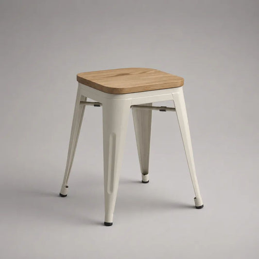 Sgabello da bar quadrato bianco e naturale in acciaio e legno massello, 43 x 43 x 65 cm