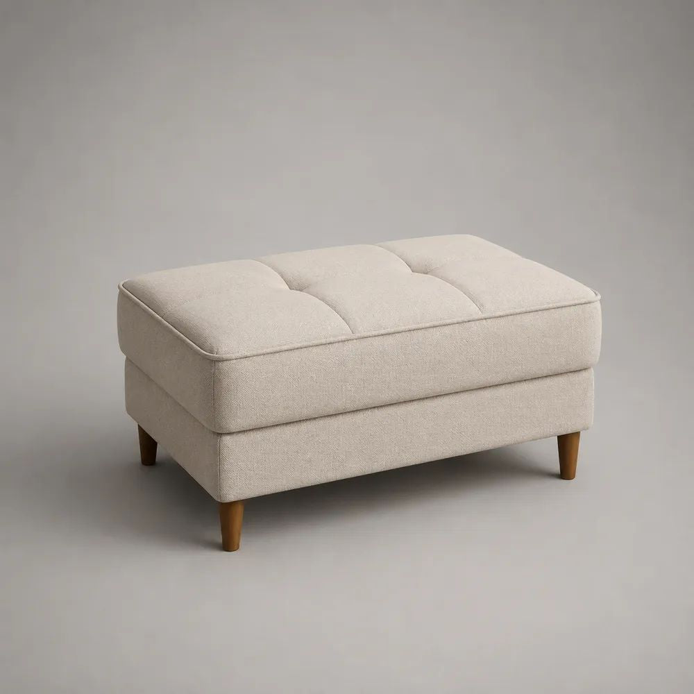 Pouf poggiapiedi rettangolare beige 80 x 60 x 46 cm in tessuto con gambe in legno