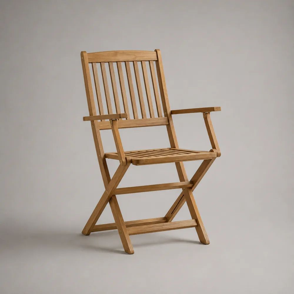 Sedia da giardino pieghevole con braccioli in legno marrone naturale, 57 x 62 x 89 cm